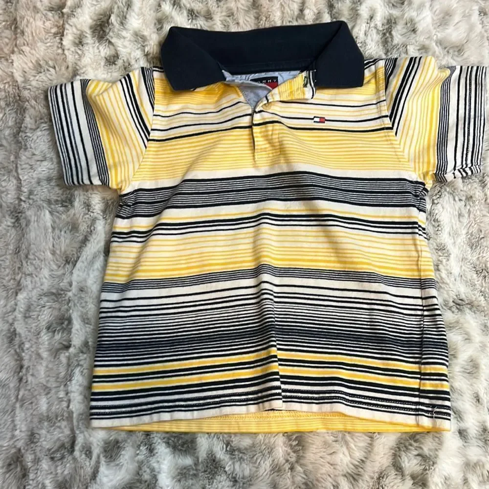 Tommy Hilfiger Boys Blue, White and Yellow Striped Polo Shirt Size 3/3T